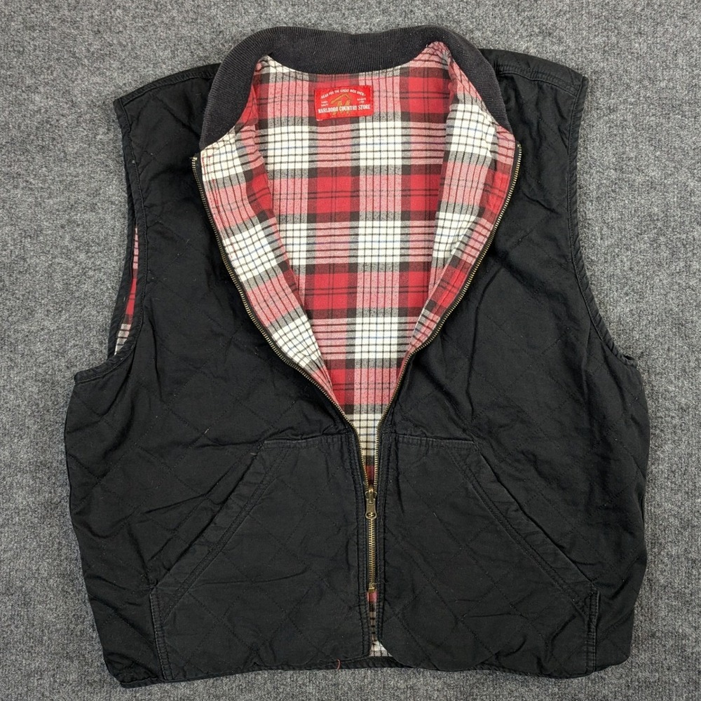 Vintage Marlboro Country Store Quilted Flannel Lined Vest Black Mens Large